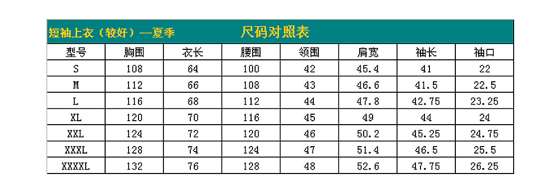 短袖工作服AD064-DX尺寸圖